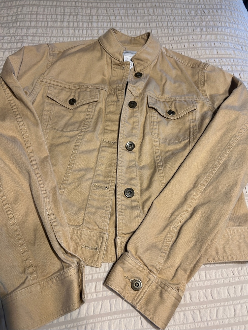 Liz Claiborne Khaki Tan Lightweight Shirt Jacket with Stand Collar